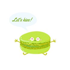 Postcard with cute macaroon Caption let kissing