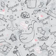 Seamless texture of summer vector hand drawn doodles