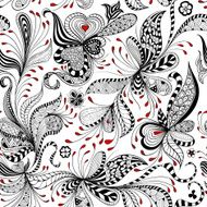 vector seamless black and red floral pattern N2