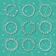 Vector set of hand drawn floral wreaths design elements