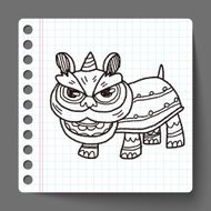 Chinese New Year The dragon and lion dancing head doodle N10