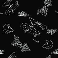 Seamless background with rollers skateboards helmets boots Active extreme sports