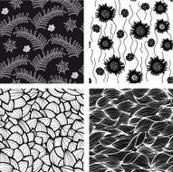 Set of black and white patterns seamlessly tiling