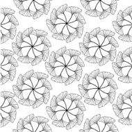 black gingko leaf circle sketch doodle pattern