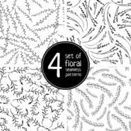 Set of 4 floral seamless patterns on white background