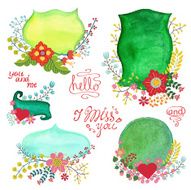 Watercolor retro labels and flowers Holiday set