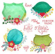 Watercolor retro labels with flowers Holiday set