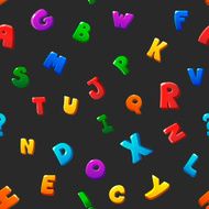 Seamless pattern cartoon kids alphabet bubble letters on black background