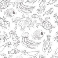 Seamless pattern with sea inhabitants