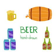 Hand drawn beer set on the brown background N2