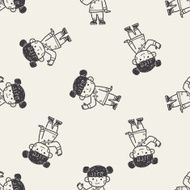 Chinese woman doodle seamless pattern background