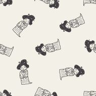 Chinese woman doodle seamless pattern background N3