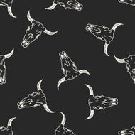 cow skull doodle seamless pattern background