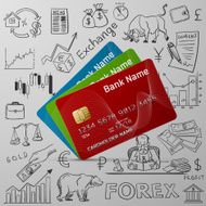 credit cards and exchange doodle icon