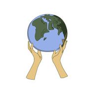 Colored doodle globe in women hands