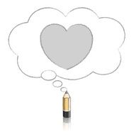 Wooden Lead Drawing Heart in Fluffy Cloud Thought Balloon