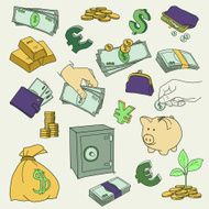 Set of doodle money symbol vector illustration