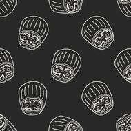 Japanese doll doodle seamless pattern background N3