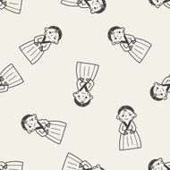 Korea woman doodle seamless pattern background