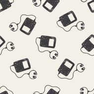 music player doodle drawing seamless pattern background