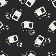 music player doodle drawing seamless pattern background N2