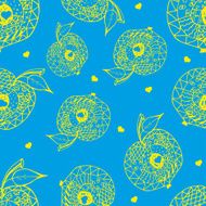 Zentangle apple on blue background seamless pattern