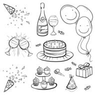 Vector Black and White Birthday Set Illustration
