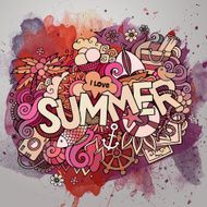 Summer watercolor hand lettering and doodles elements