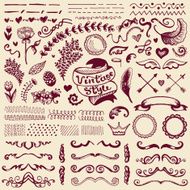 Hand-drawn set of vintage elements