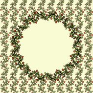 Vintage doodle Christmas background with berries frame and pattern