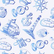 Seamless pattern with Sea Adventure elements in sketch style