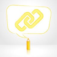 Yellow Pencil Drawing Digital Link Icon in Rectangular Speech Balloon