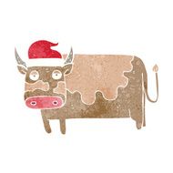 cartoon cow with christmas hat