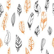 Seamless pattern with hand drawn feathers