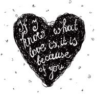 Vector black and white love quote phrase on the hand