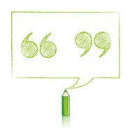 Green Pencil Drawing Quotation Marks in Rectangular Speech Ballo