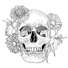 Vintage Greeting Card with Hand Drawn Skull and Flowers N2