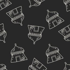 African house doodle seamless pattern background N2