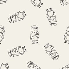 arab woman doodle seamless pattern background
