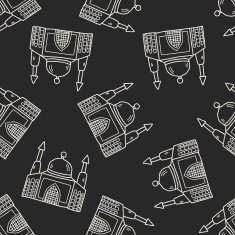 castle doodle seamless pattern background N2