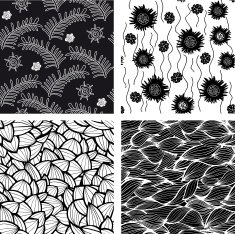 Set of black and white patterns seamlessly tiling