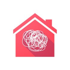 Red house icon with a doodle