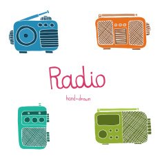 Hand drawn radio set on the white background