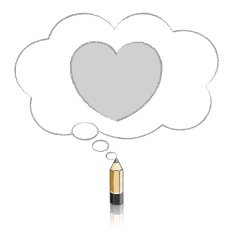 Wooden Lead Drawing Heart in Fluffy Cloud Thought Balloon