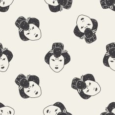 Geisha doodle seamless pattern background