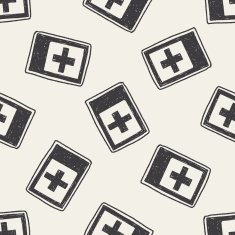hospital sign doodle seamless pattern background N2