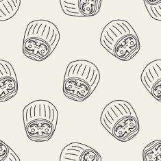 Japanese doll doodle seamless pattern background