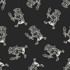 knight doodle seamless pattern background N3