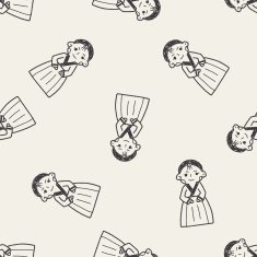 Korea woman doodle seamless pattern background