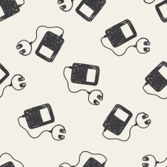 music player doodle drawing seamless pattern background